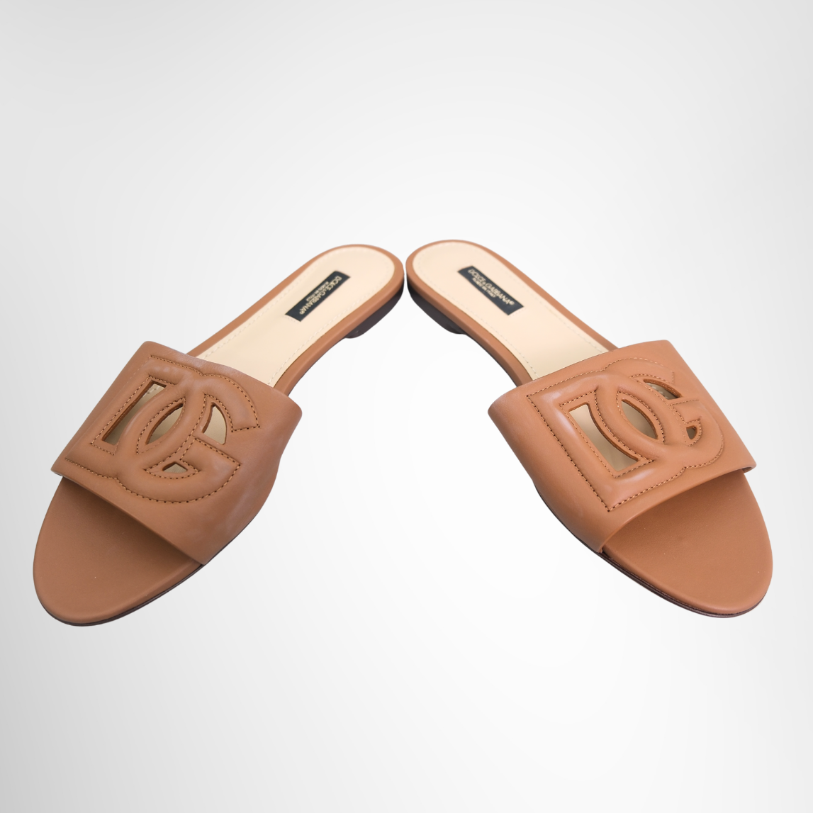 Dolce & Gabbana Bianca Cutout Leather Slides – Brown, Size 37