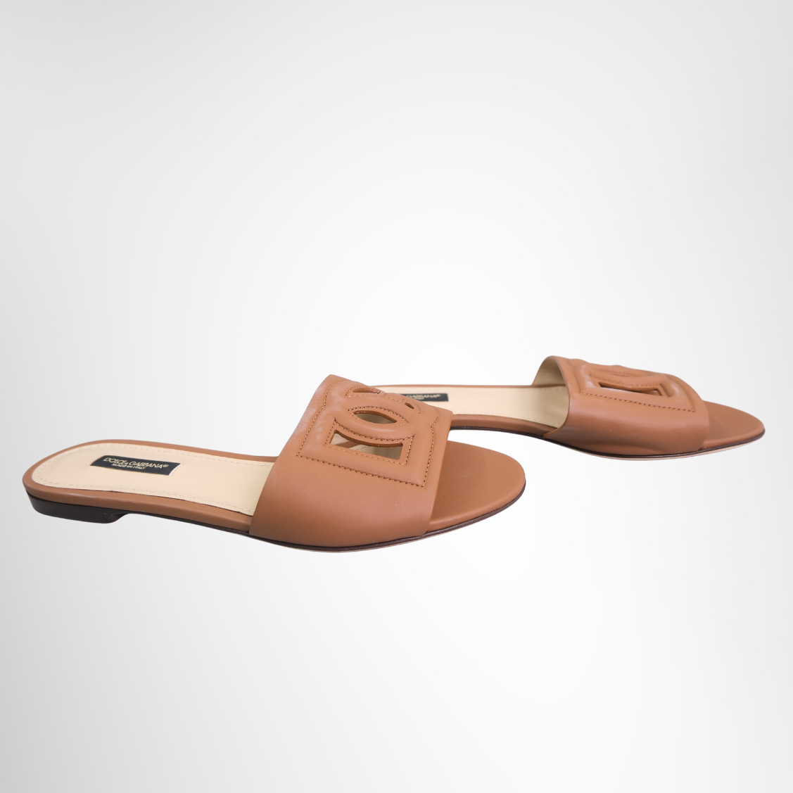Dolce & Gabbana Bianca Cutout Leather Slides – Brown, Size 37