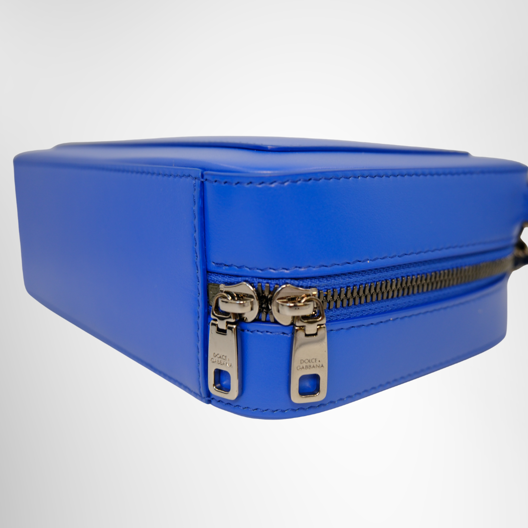 Dolce & Gabbana Preowned Luxury Logo Blue Leather Shoulder Bag Bottom Side View - Antonio & Co.