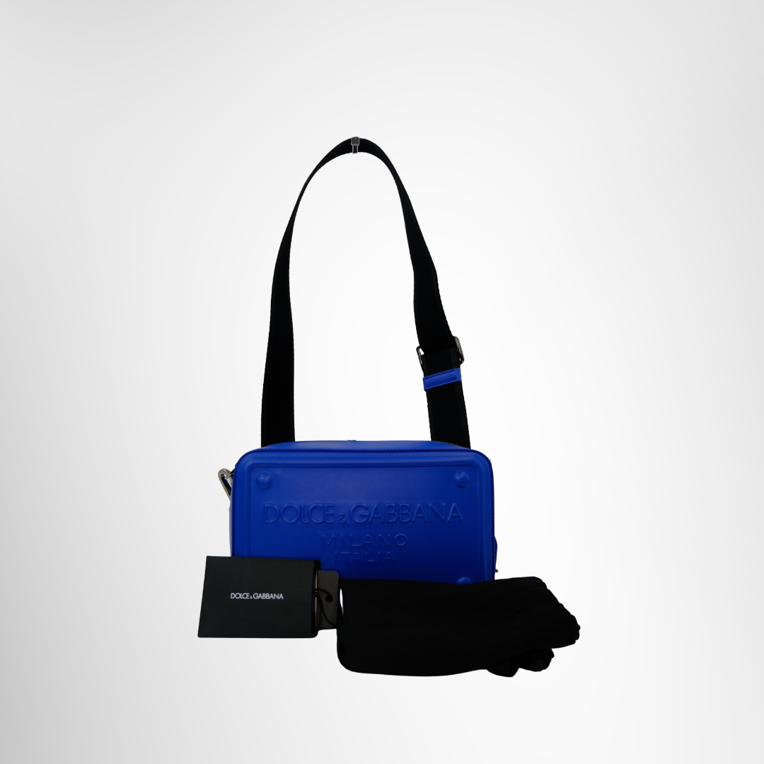 Dolce & Gabbana Preowned Luxury Logo Blue Leather Shoulder Bag Front View - Antonio & Co.