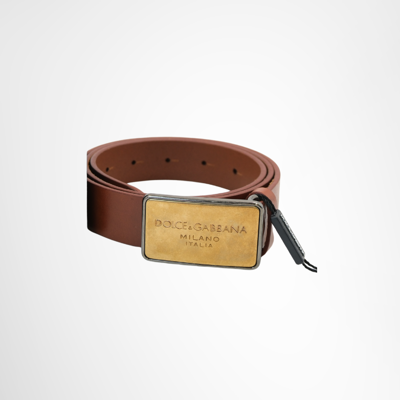 Dolce & Gabbana Preowned Luxury Logo Plate Leather Belt Front Page