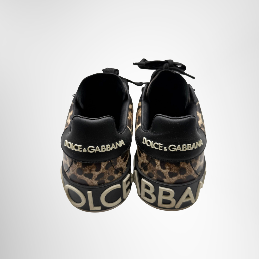 Dolce&Gabbana Preowned Luxury Shoes Portofino Leopard-Print Calfskin Sneakers Back View