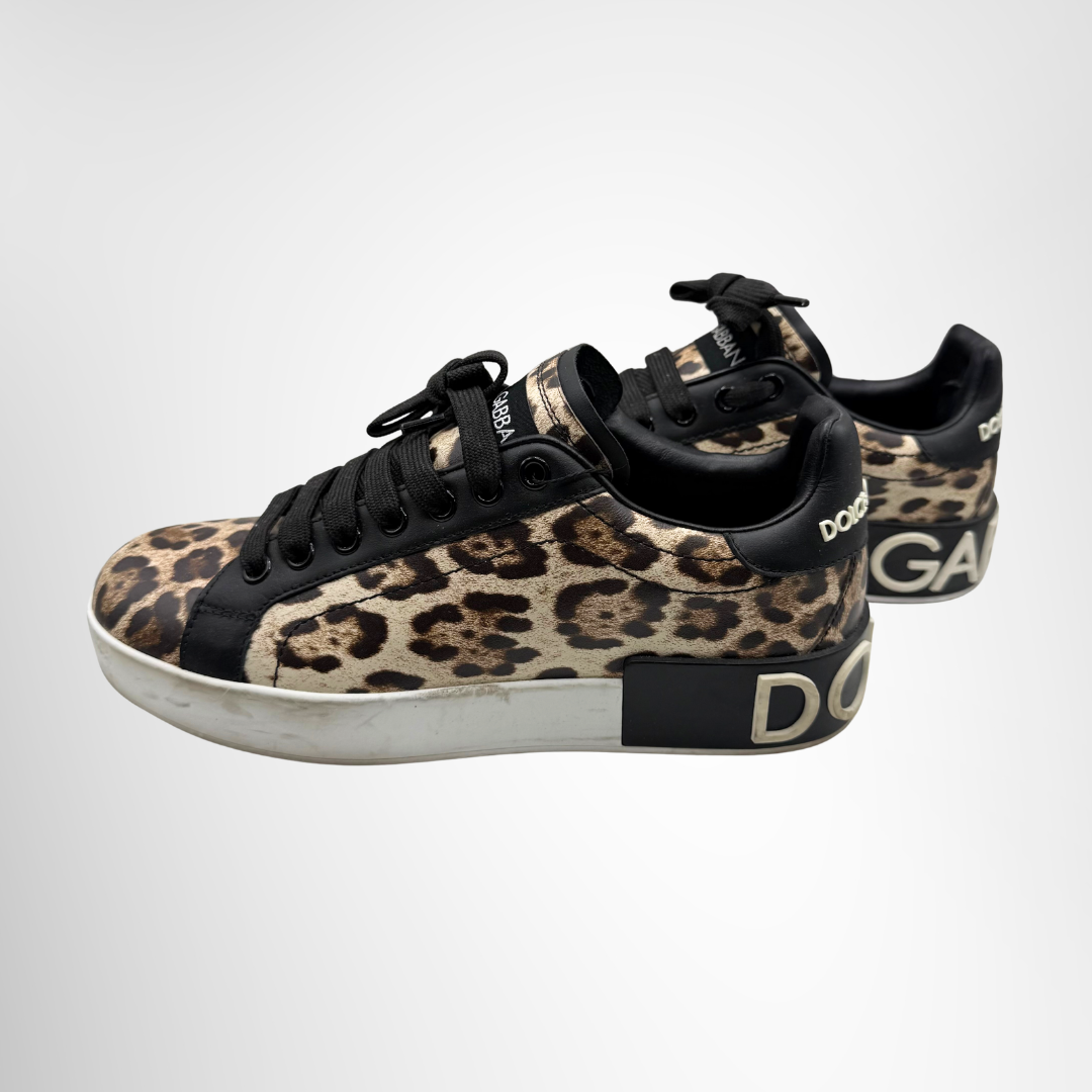 Dolce&Gabbana Preowned Luxury Shoes Portofino Leopard-Print Calfskin Sneakers Side View