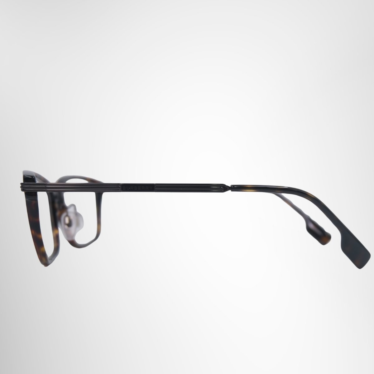 Burberry Dark Havana Rectangular Prescription Eyeglasses – Pre-Owned Luxury Brand Eyewear – Antonio & Co Side Exterior View