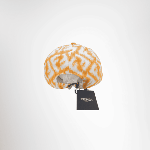 FENDI Preowned Luxury All-Over FF in White and Orange Cap Back View