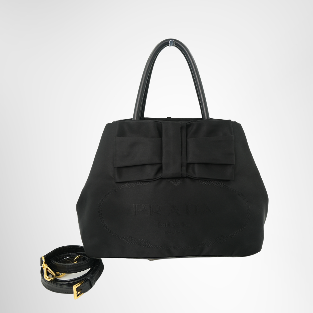 Tessuto Nylon Convertible Bow Handbag
