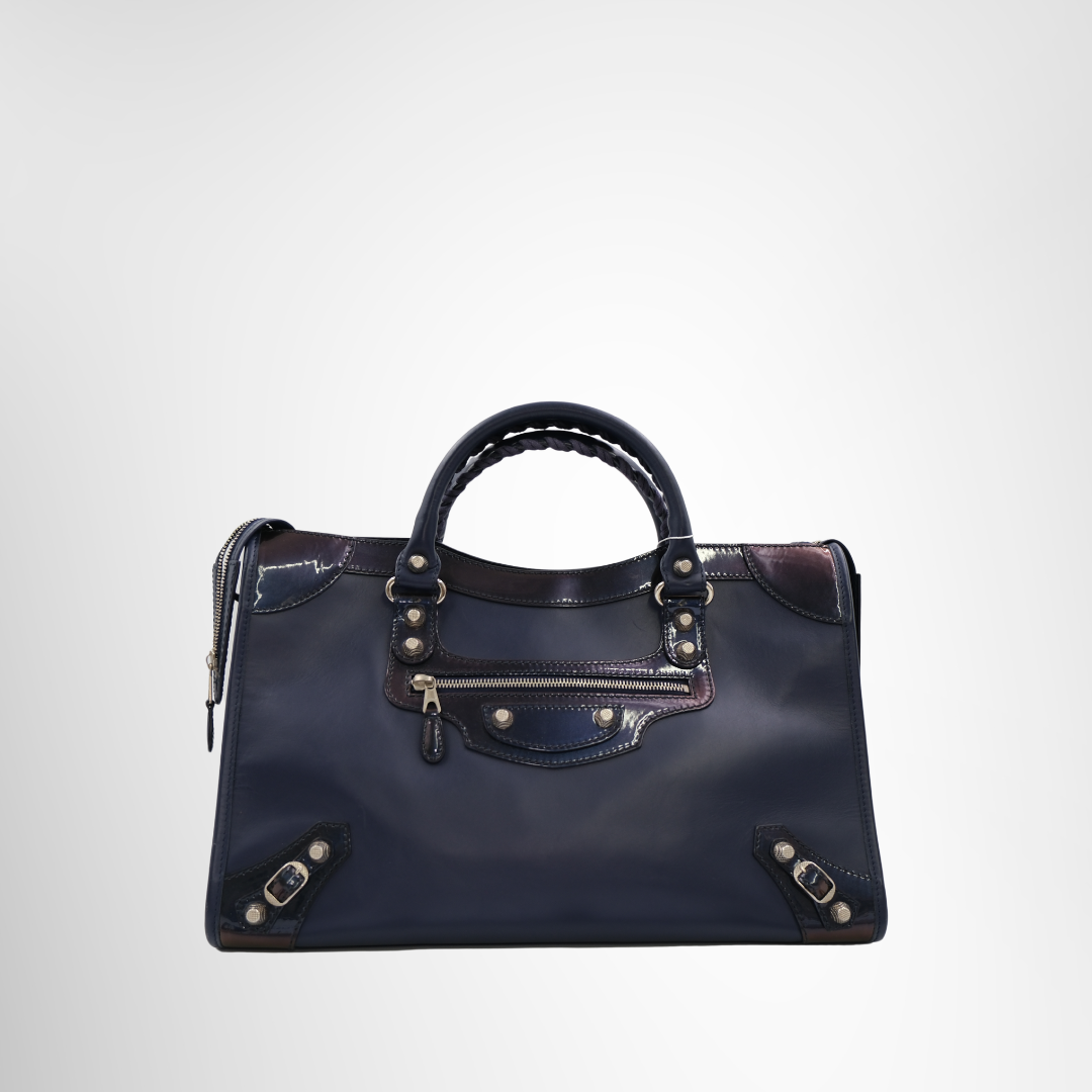 Leather Motocross City Giant Blue Handbag