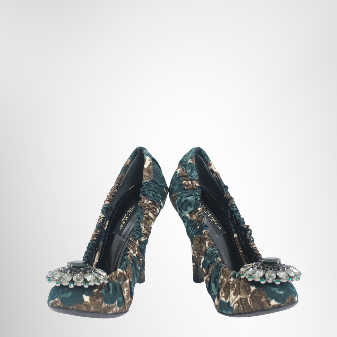 Bellucci Crystal-Embellished Brocade Pump