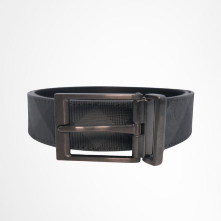 BURBERRY Reversible Check Charcoal Graphite Belt