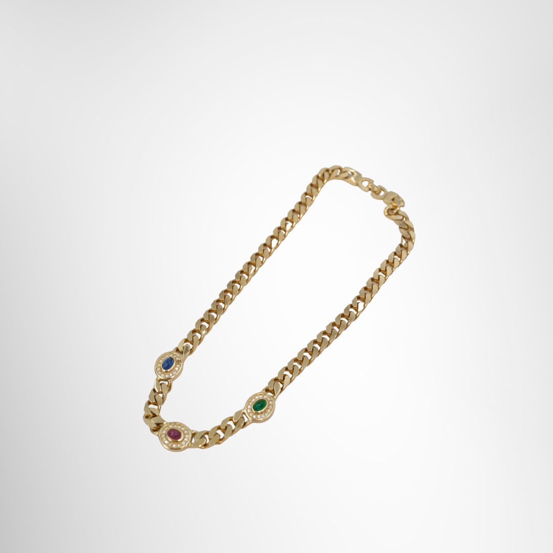 Vintage Multi Colored Stone Chain Necklace