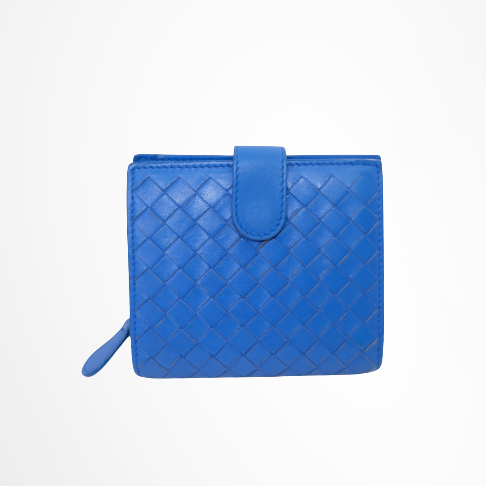 Intrecciato Blue Woven Leather Bifold Wallet