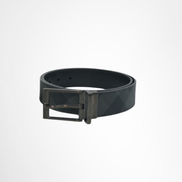 BURBERRY Reversible Check Charcoal Graphite Belt
