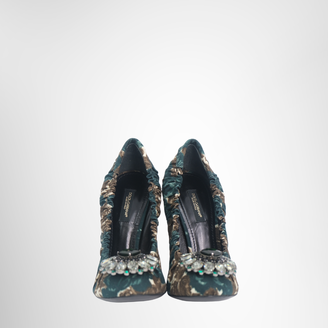 Bellucci Crystal-Embellished Brocade Pump