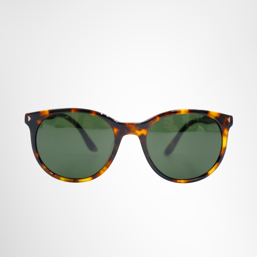 Prada Tortoiseshell Round Sunglasses with Green Lenses – Size 145
