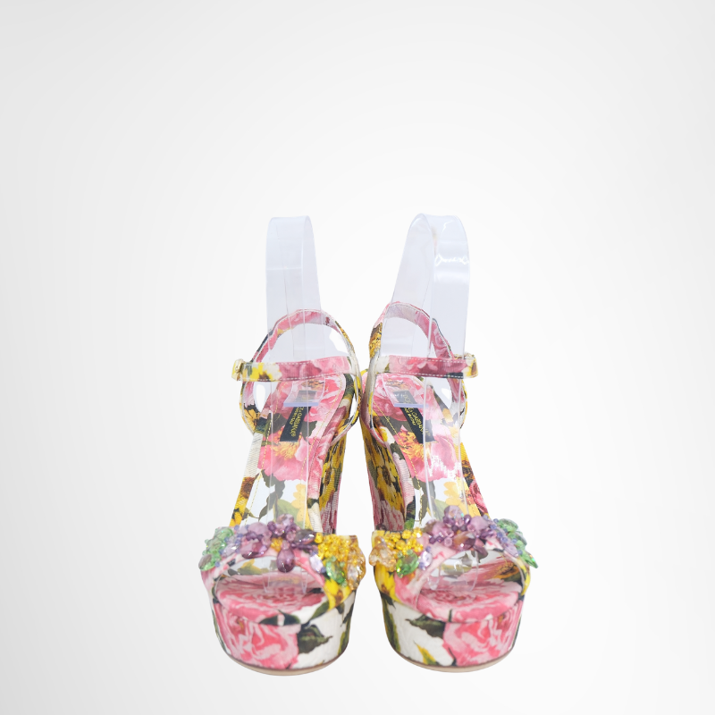 Floral Print Wedge Sandals