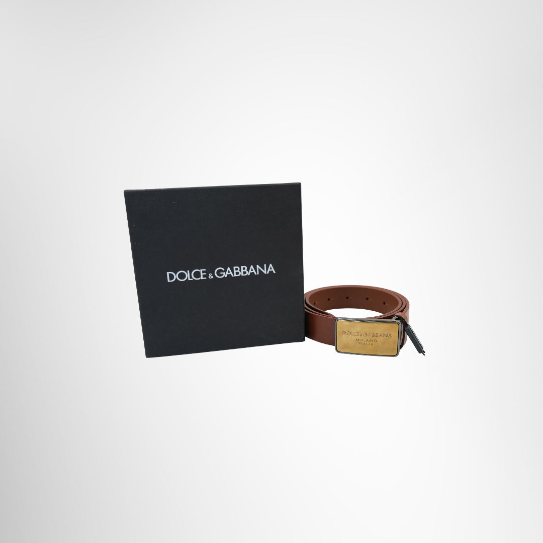 Logo Plate Leather Belt