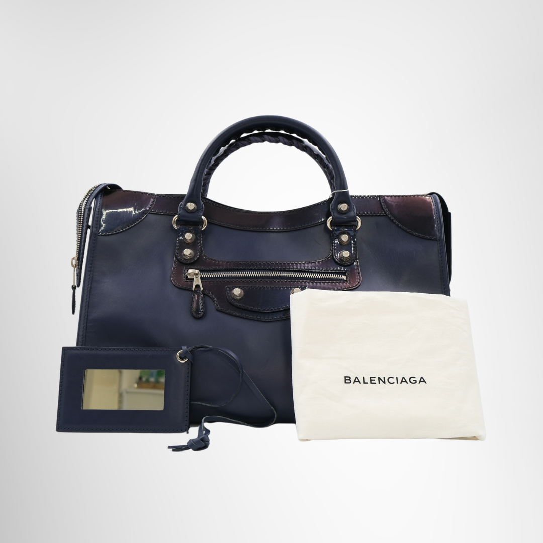 Leather Motocross City Giant Blue Handbag