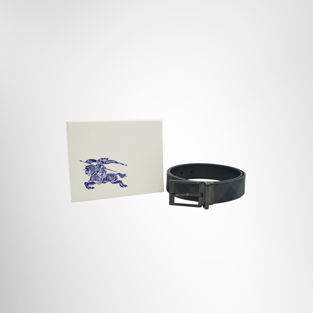 BURBERRY Reversible Check Charcoal Graphite Belt