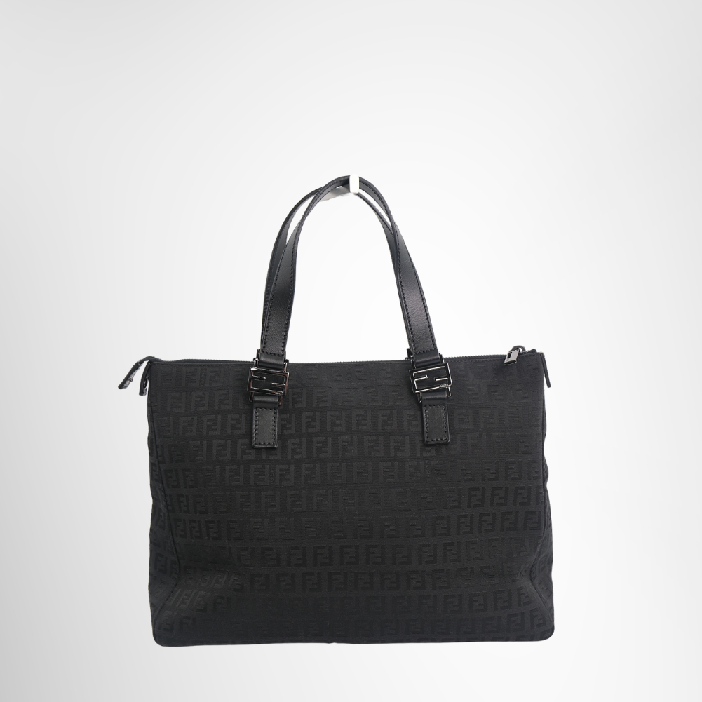 Black Fendi Zucchino Canvas Tote Bag