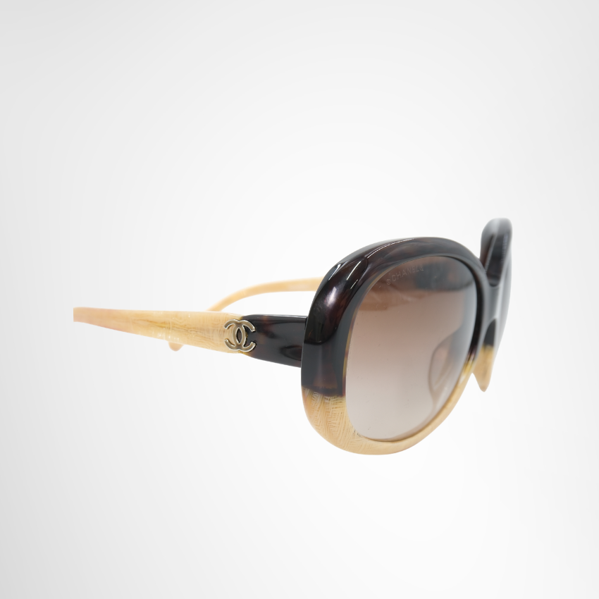 Two Tone Brown Beige Acetate Gradient Sunglasses