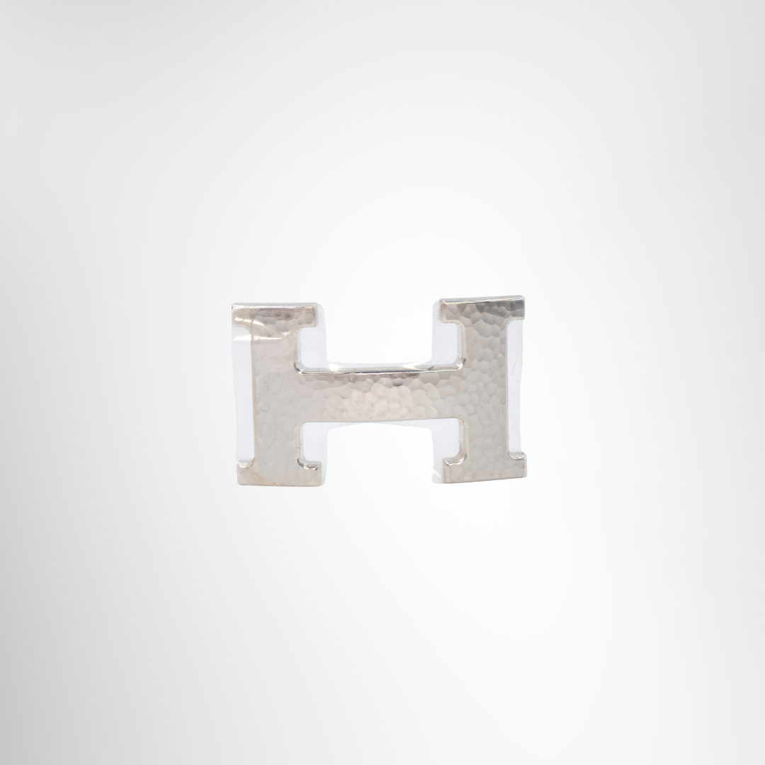 H Hammered Silver Buckle Belt Bleu Jean Leather Strap