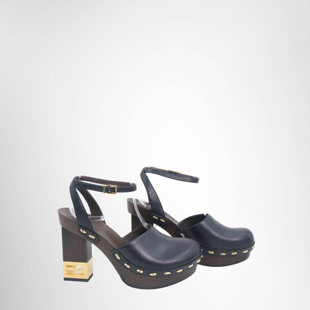 Fendi Baguette Show Leather High-Heeled Clogs