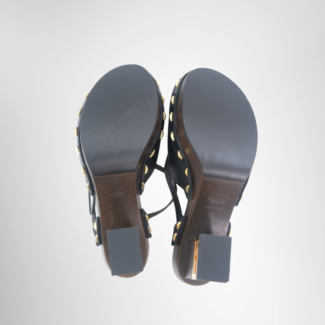 Fendi Preowned Luxury Clogs Fendi Baguette Show Leather High-Heeled Clogs Bottom View