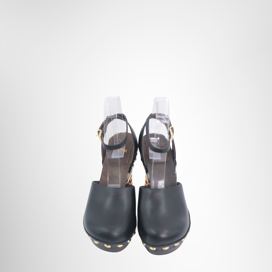 Fendi Preowned Luxury Clogs Fendi Baguette Show Leather High-Heeled Clogs Front View