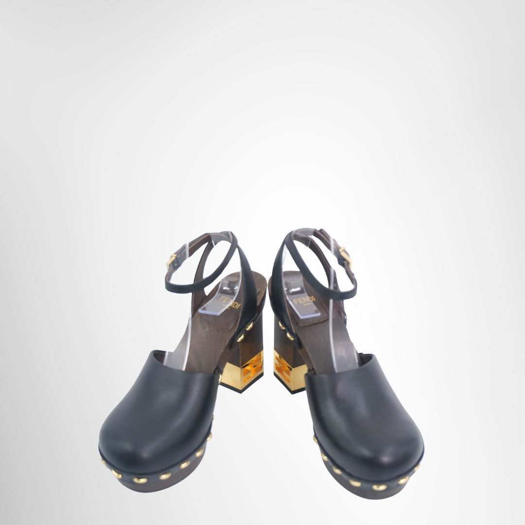 Fendi Preowned Luxury Clogs Fendi Baguette Show Leather High-Heeled Clogs Front View 2