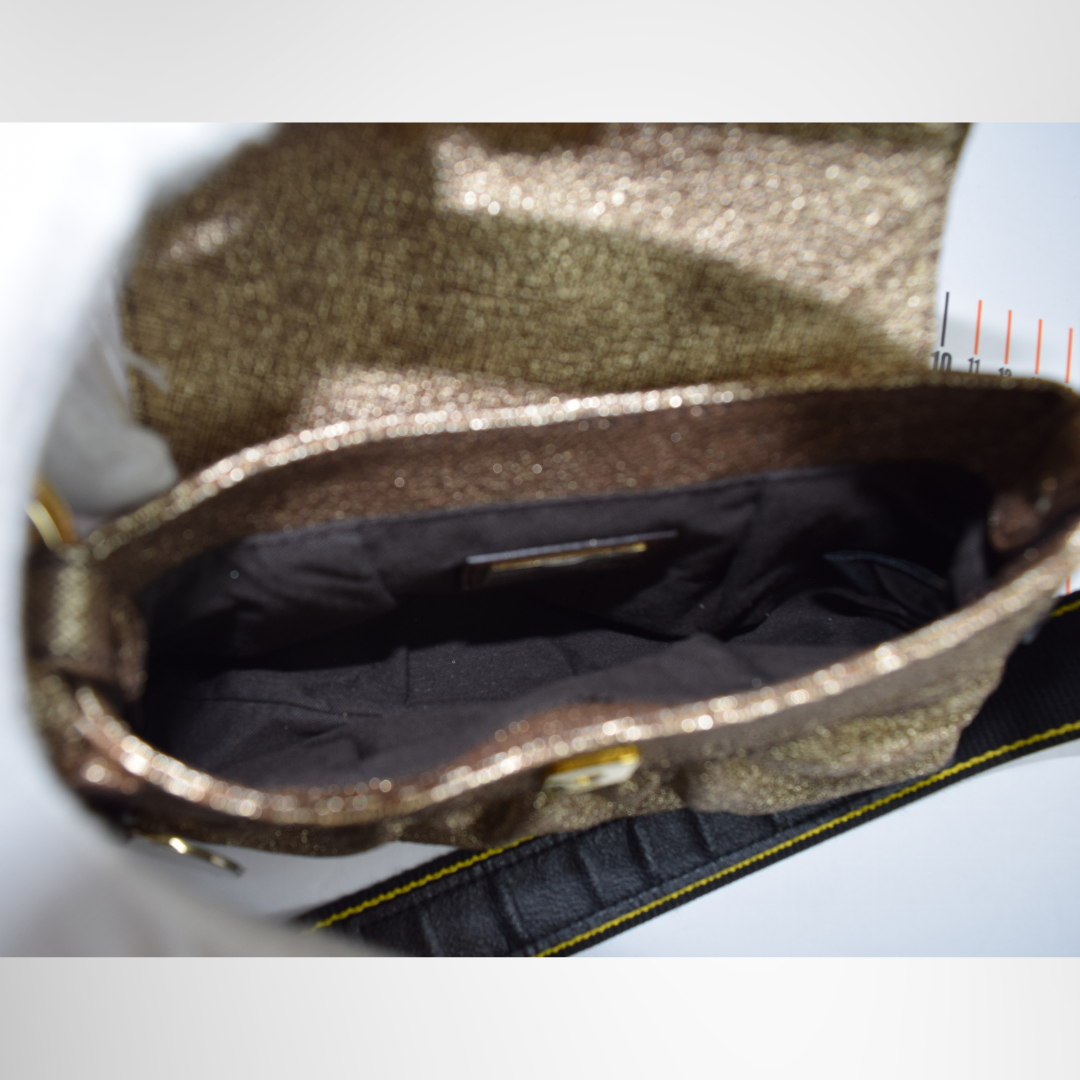 Fendi Preowned Luxury Iridescent Calfskin Mini Baguette Chef Style Hand Bag Inside View - Antonio & Co.