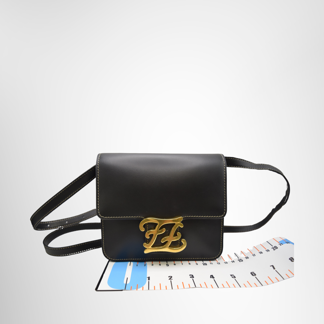 Fendi Preowned Luxury Karligraphy Double F Logo Buckle Flap Bag Front View - Antonio & Co.