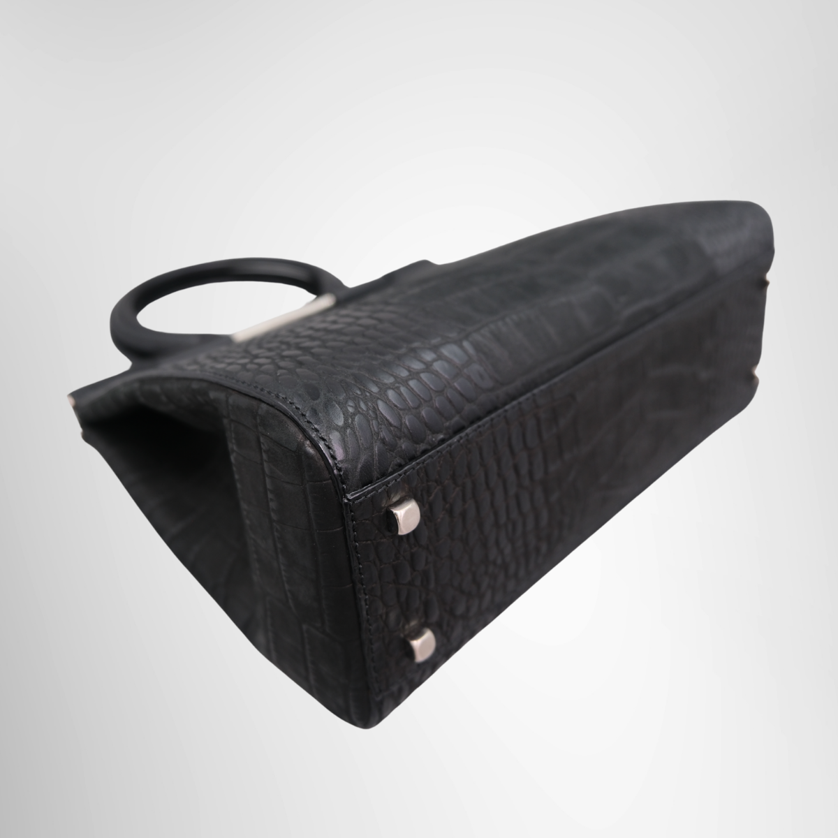 Gancini Handbag in Croc Embossed
