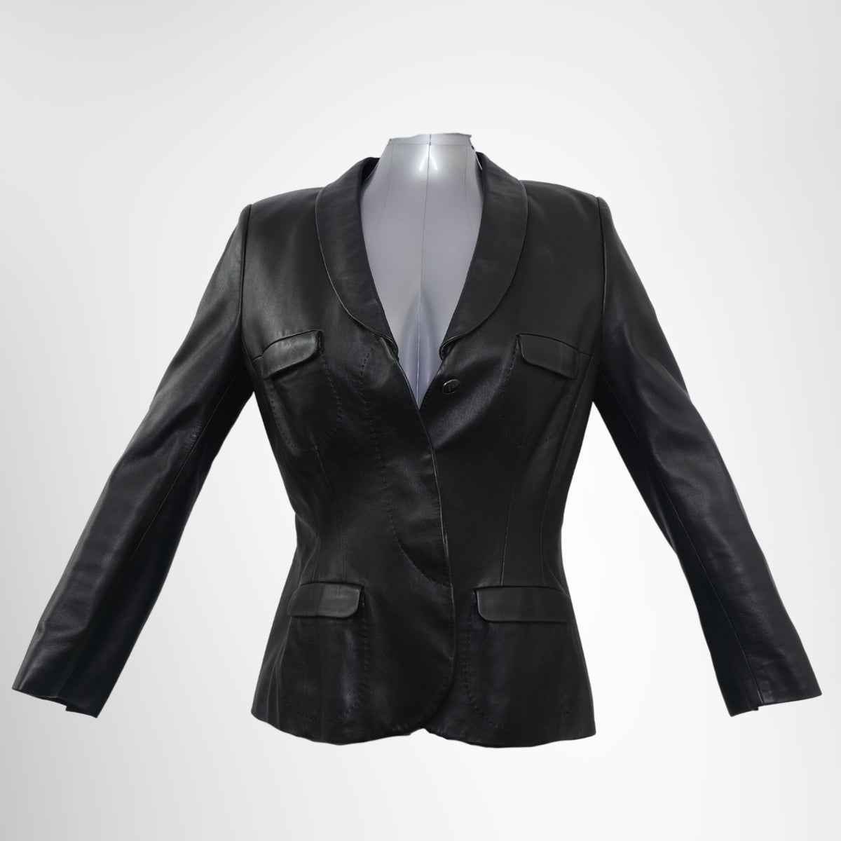 Salvatore Ferragamo Leather Blazer Jacket – Black, Size 10