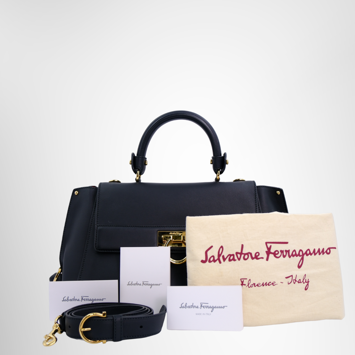 Ferragamo Sofia Top Handle Bag in Black – Pre-Owned Luxury Brand Bag – Antonio & Co