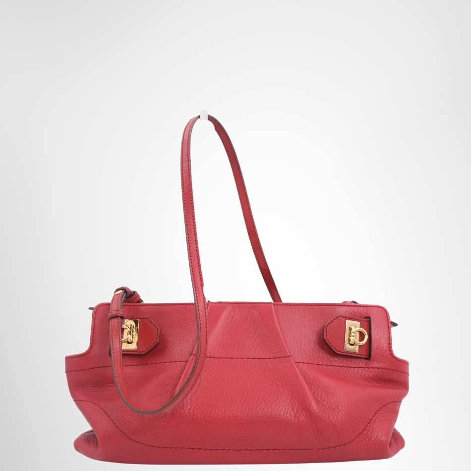 Ferragamo Preowned Luxury Bag Gancini Red Shoulder Bag Front View