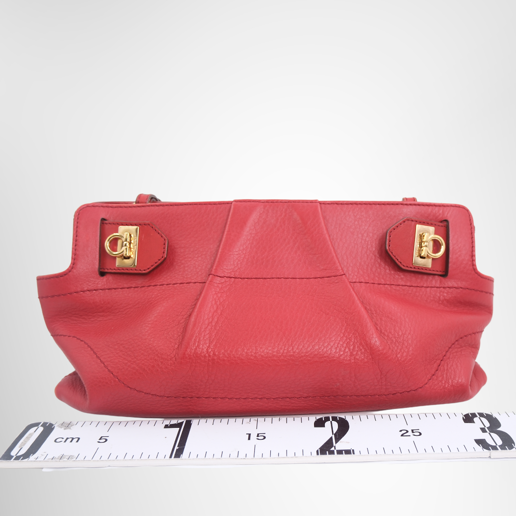 Ferragamo Preowned Luxury Bag Gancini Red Shoulder Bag Front View 2