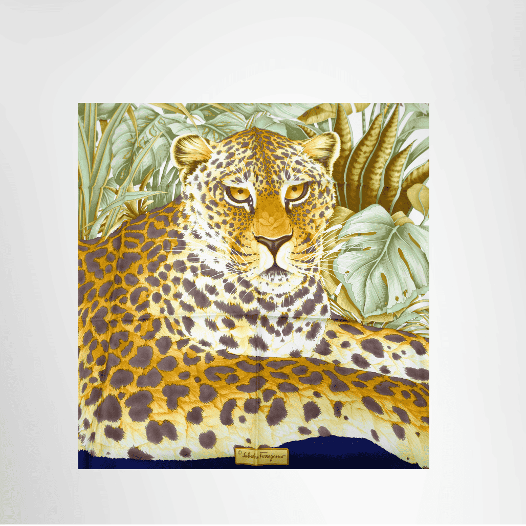 Salvatore Ferragamo Leopard Exotic Foliage Silk Scarf