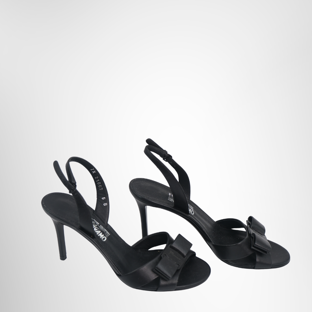 Ferragamo Preowned Luxury Shoes Ferragamo Black Satin Lida Side View