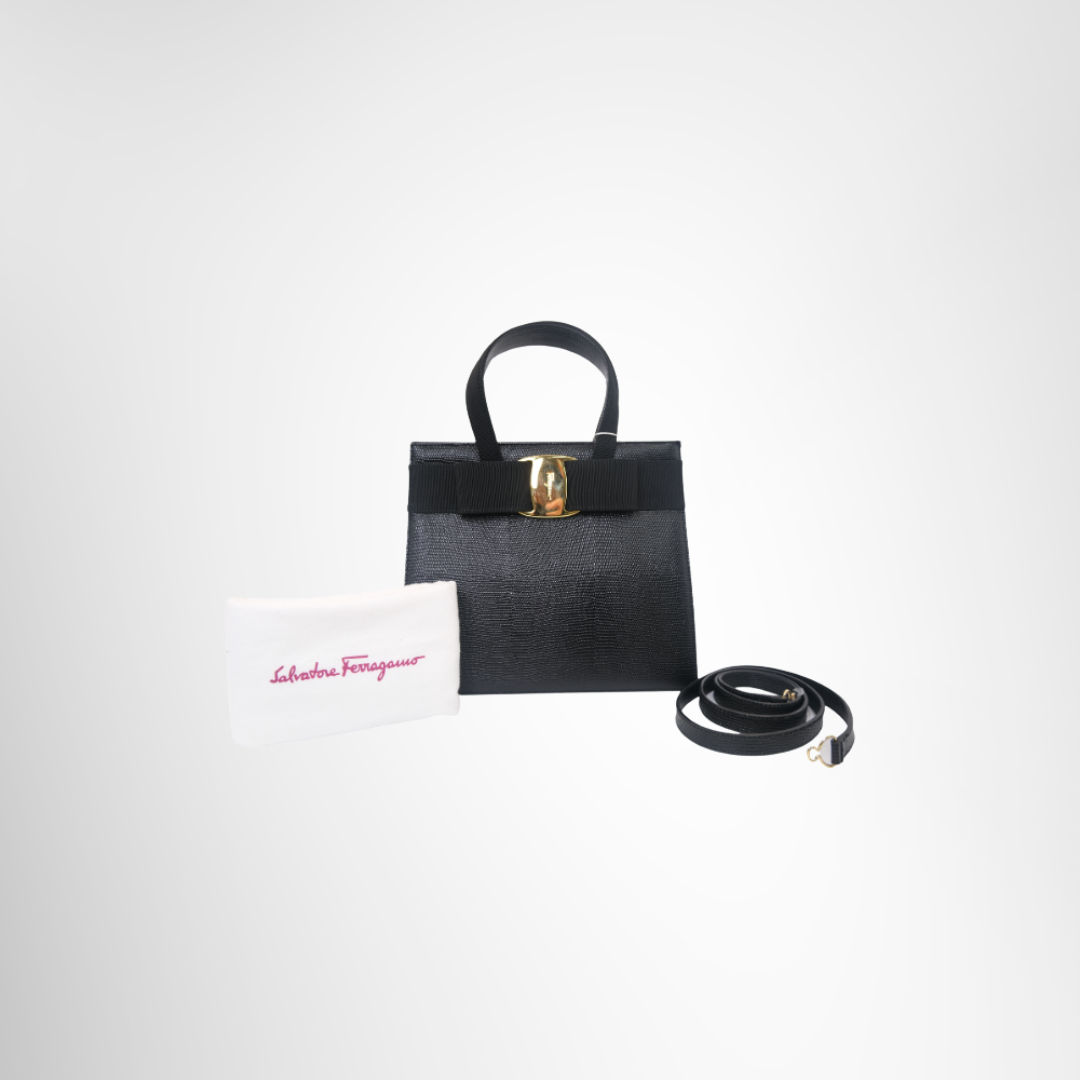 Ferragamo Preowned Luxury Vara Handbag Bag Front View with Dustbag and Strap - Antonio & Co.