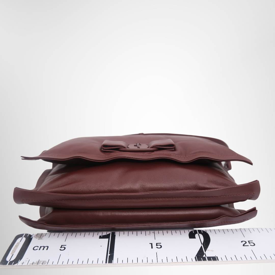 Ferragamo Preowned Luxury Viva Bow Shoulder Bag in Maroon Bottom View - Antonio & Co.