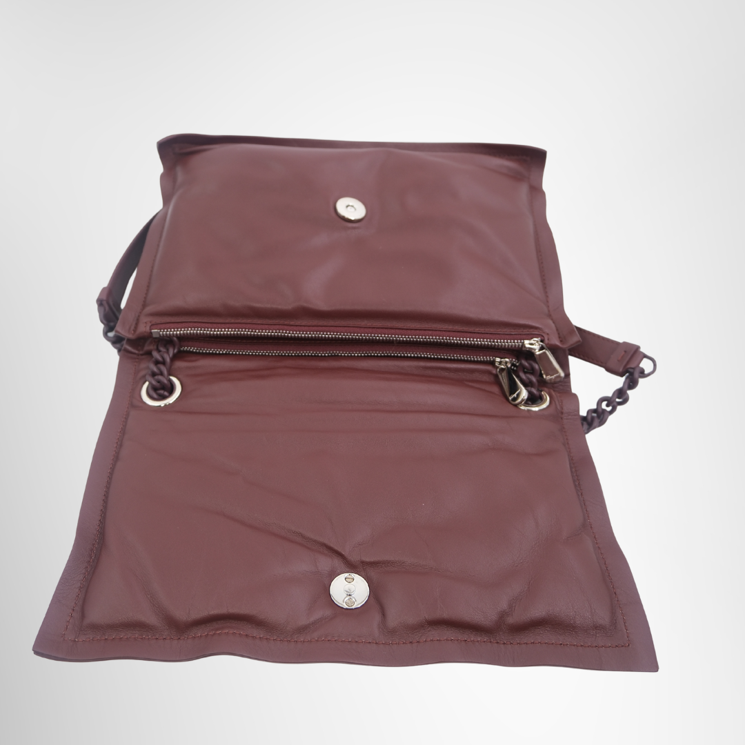 Ferragamo Preowned Luxury Viva Bow Shoulder Bag in Maroon Inside View1 - Antonio & Co.