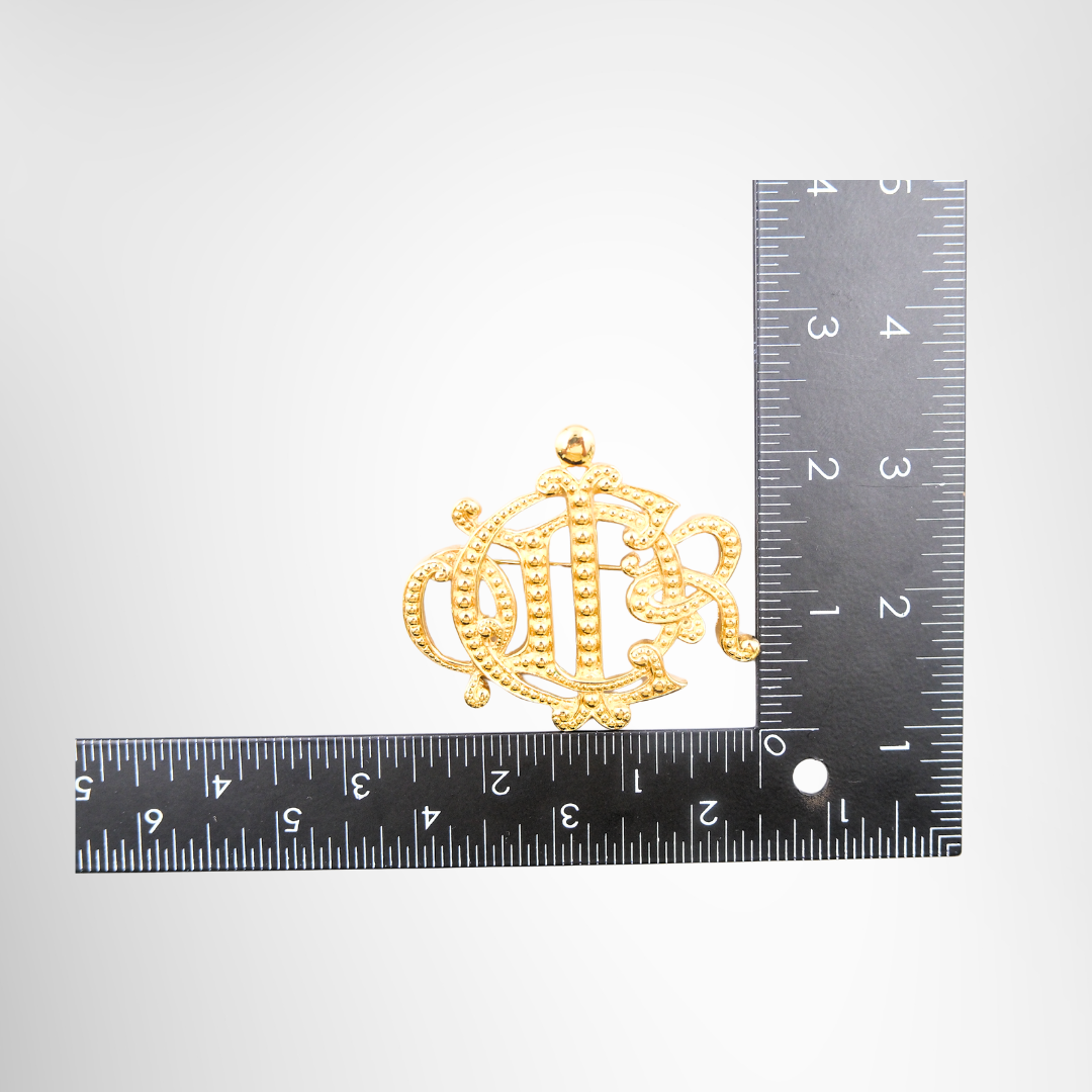 CD Gold Plated Monogram Logo Brooch