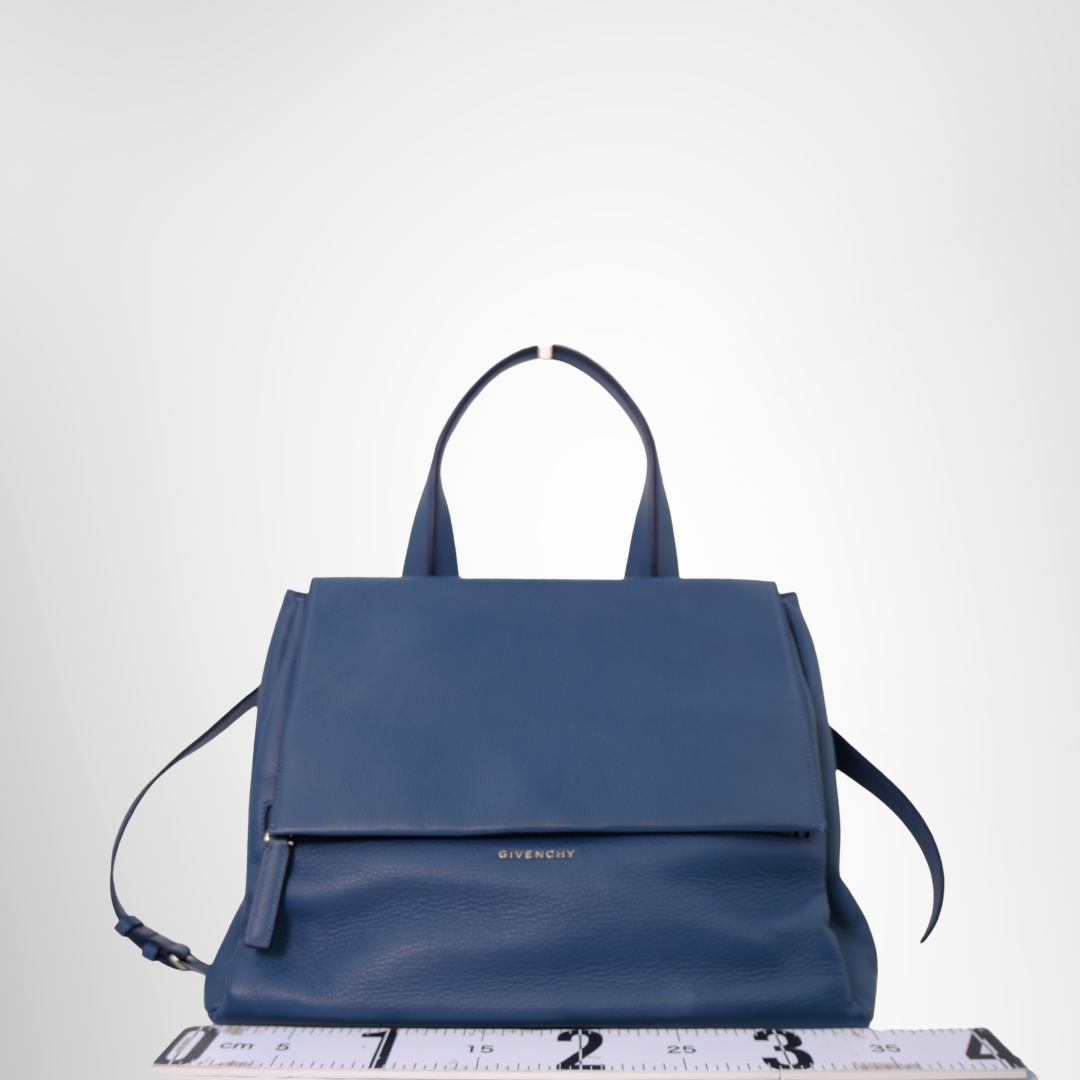 Givenchy Preowned Luxury Small Blue Pandora Pure Flap Bag Front View - Antonio & Co.