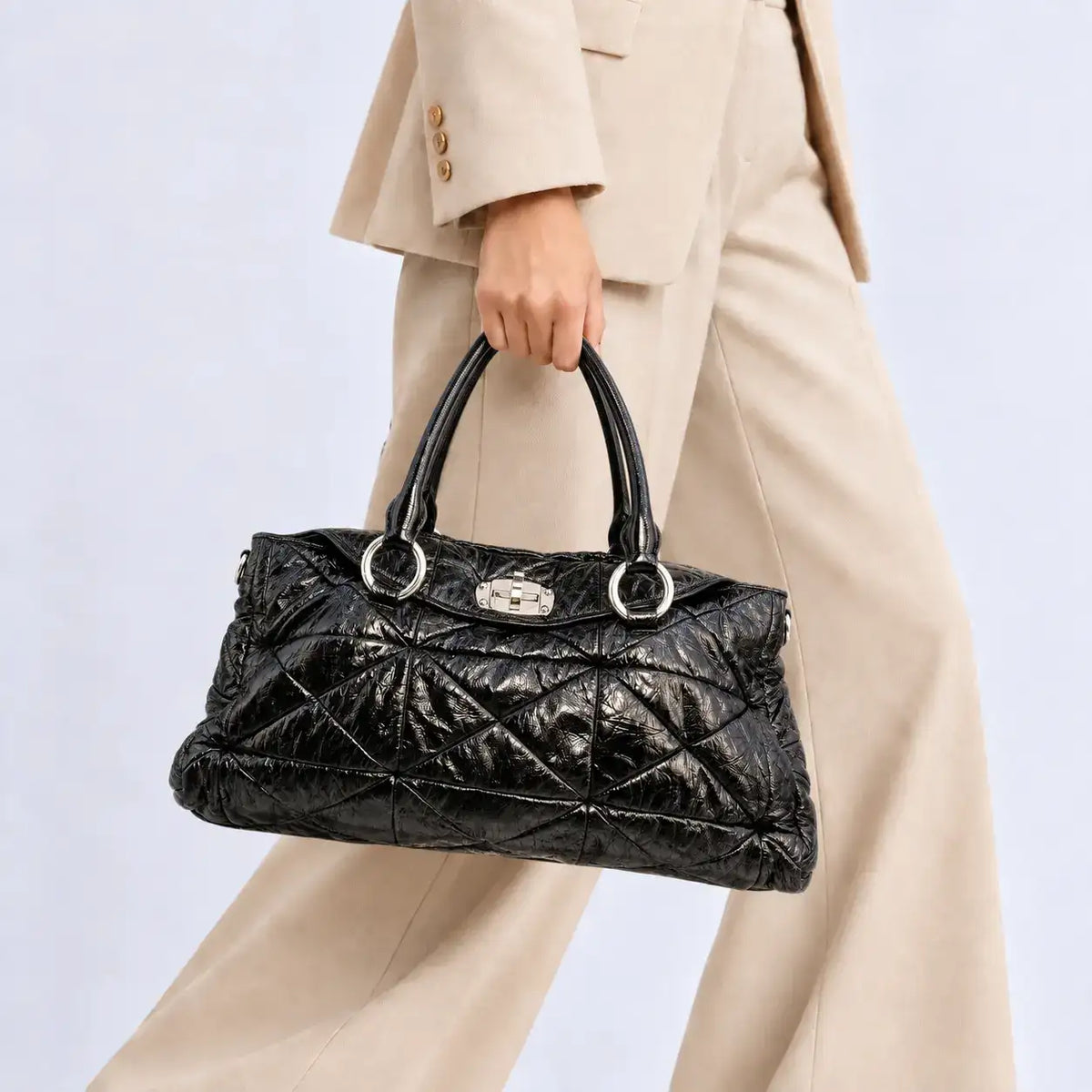 Miu Miu Vintage 2-Way Quilted Patent Leather Bag – Black