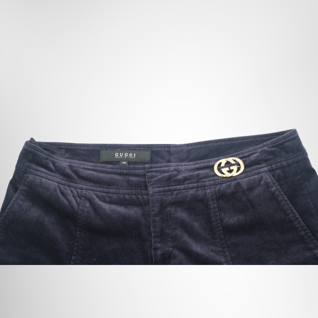 Gucci Navy Blue Corduroy Flare Trousers Size 40 – Pre-Owned Luxury Apparel – Antonio & Co – Logo and Tag