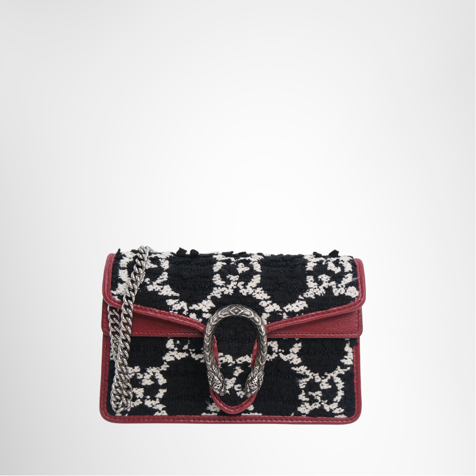 Gucci Preowned Luxury Bag Dionysus GG Tweed Super Mini Bag Front View