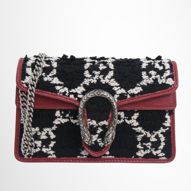 Gucci Preowned Luxury Bag Dionysus GG Tweed Super Mini Bag Front View