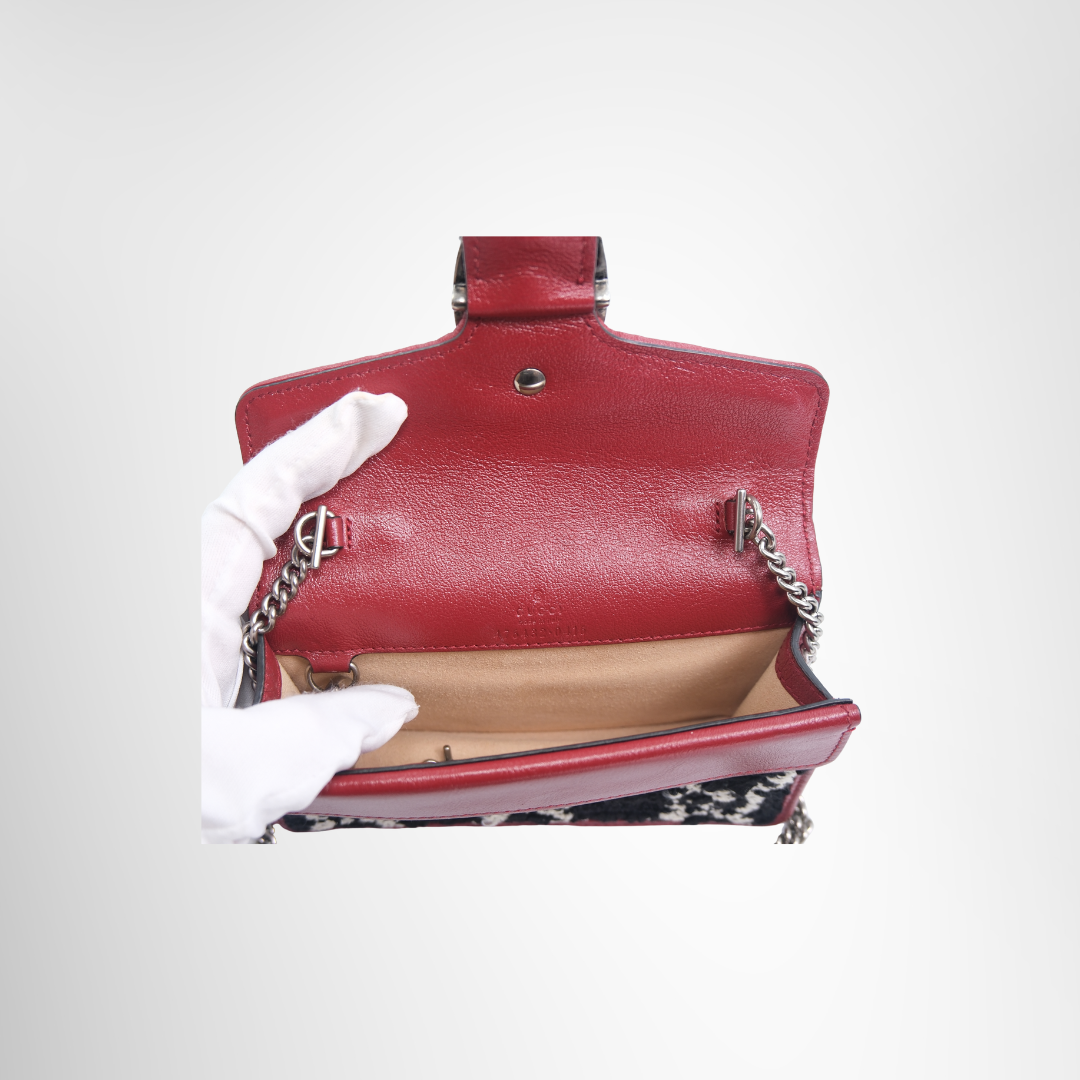 Gucci Preowned Luxury Bag Dionysus GG Tweed Super Mini Bag Interior View