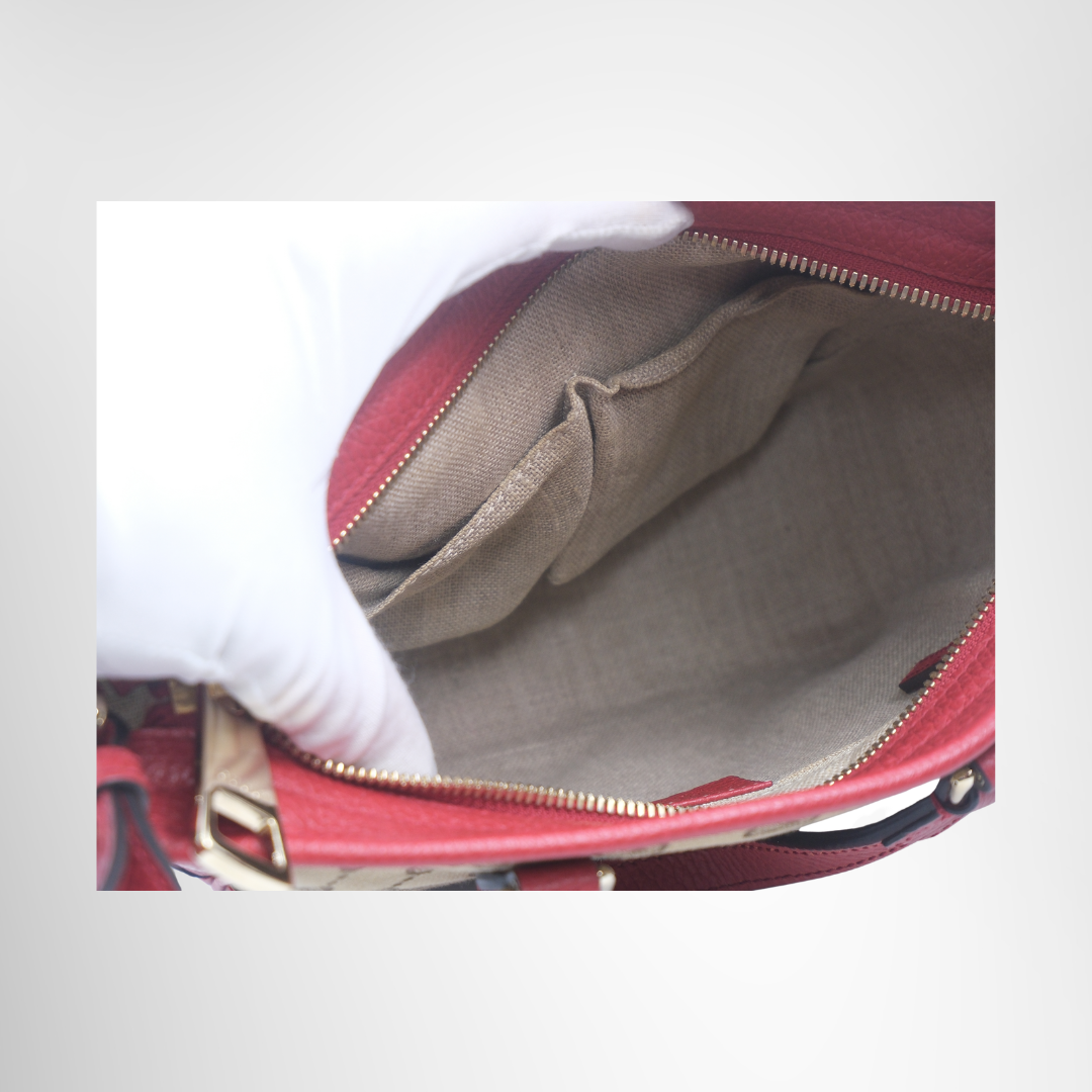 Gucci Preowned Luxury Bag GG Canvas Bree Satchel Interior View