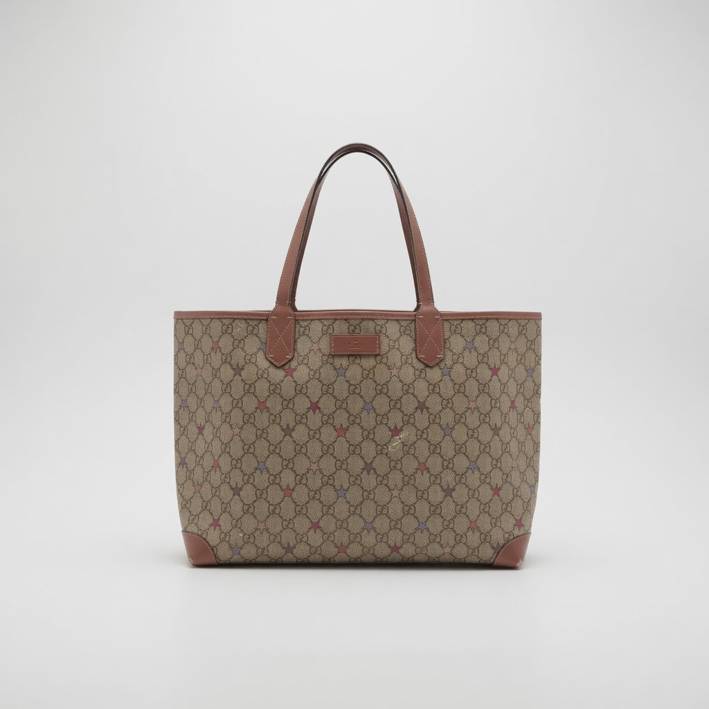 Gucci Preowned Luxury Bag GG Supreme Star Pattern Tote Bag Front View